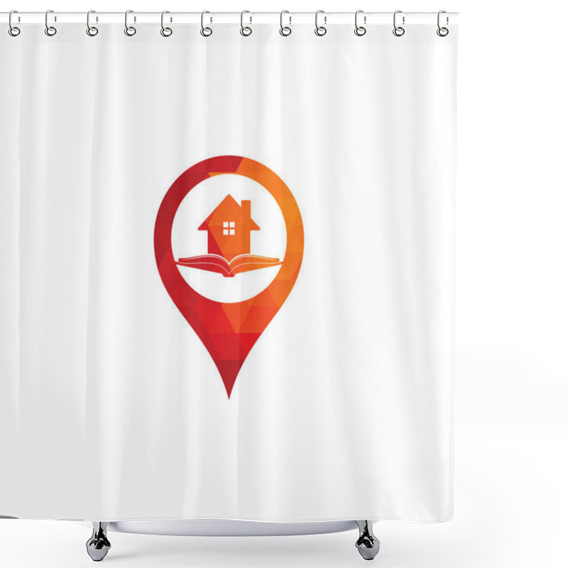 Personality  Book House Map Pin Shape Concept Logo Design Template. House And Book Logo Vector Icon. Shower Curtains