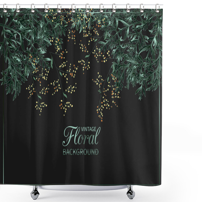 Personality  Branch Of Flowering Wormwood On Dark Blue Background. Shower Curtains