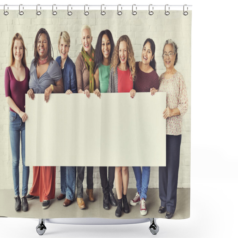 Personality  Women Holding Informational Board Shower Curtains