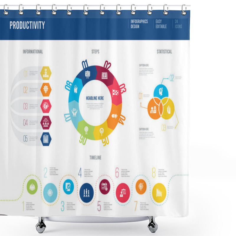 Personality  Infographic Design From Productivity Concept. Informational, Tim Shower Curtains