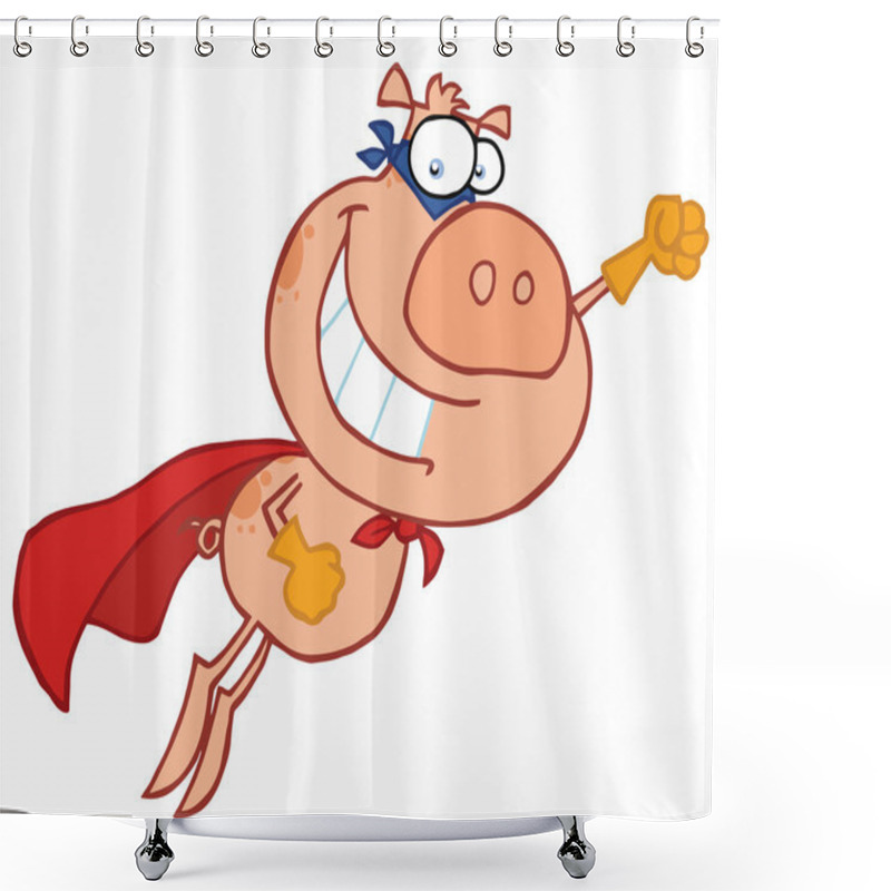 Personality  Super Pig In A Red Cape, Flying To The Rescue Shower Curtains