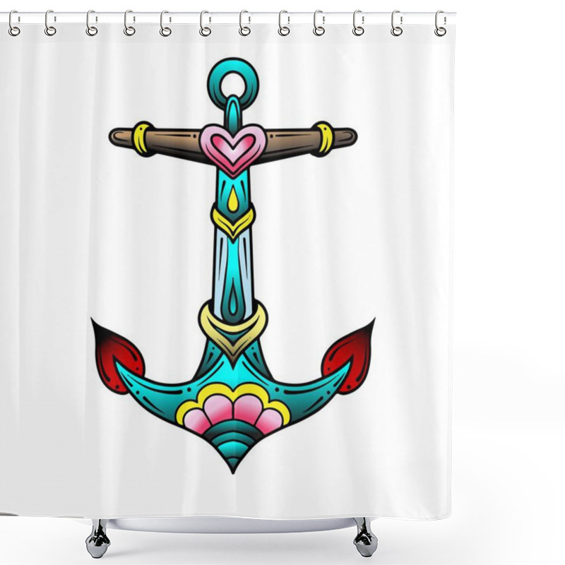 Personality  Oldschool Traditional Tattoo Vector Anchor Shower Curtains