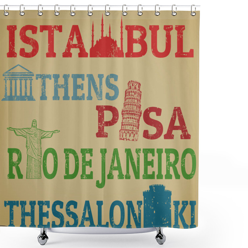 Personality  Istanbul, Athens, Pisa, Rio De Janeiro And Thessaloniki Stamps Shower Curtains