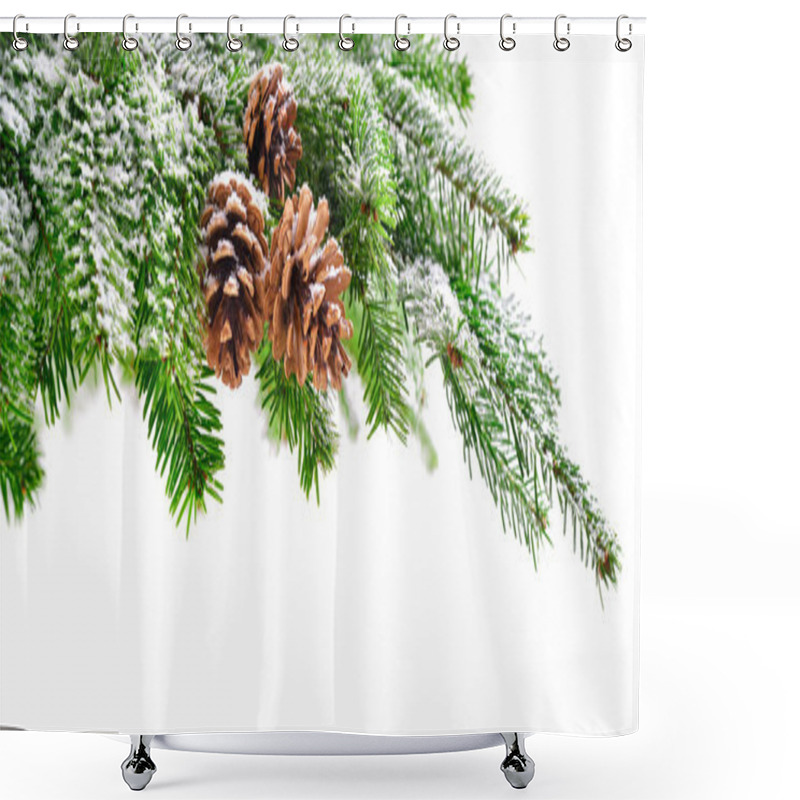 Personality  Fir Branch With Snow And Cones Shower Curtains