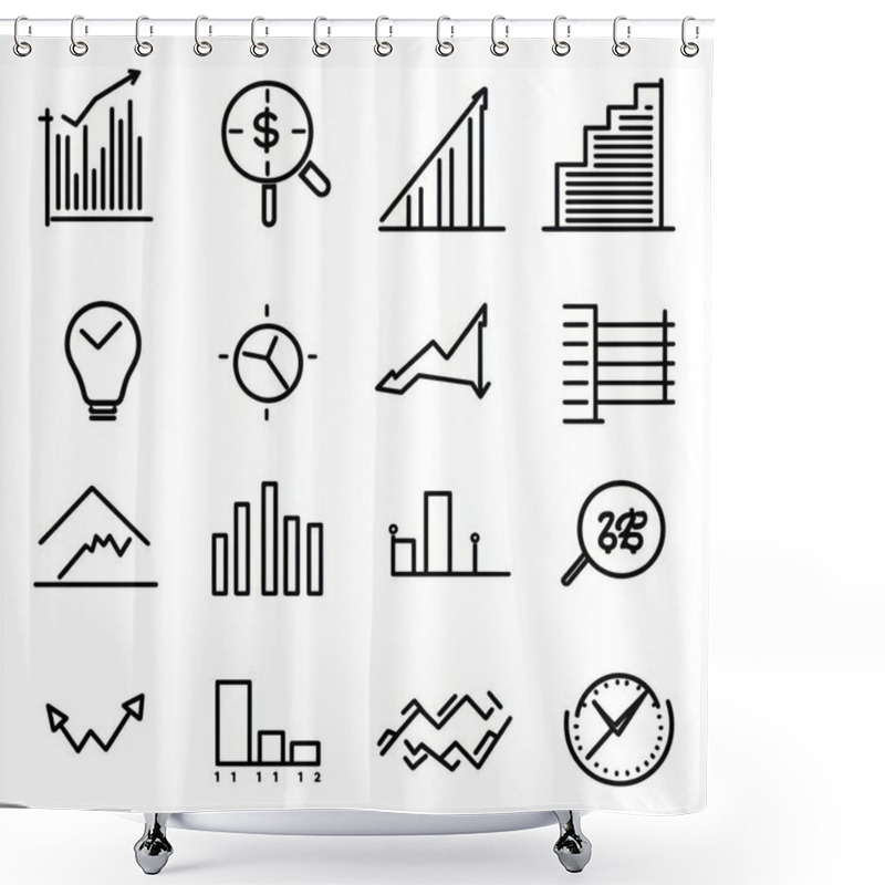 Personality  A Collection Of Minimalist Finance And Data Visualization Icons In Black And White. Shower Curtains