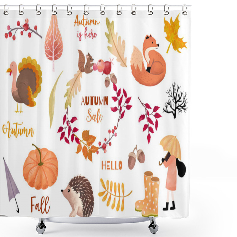 Personality  Autumn Object Collection With Pumpkin,fox,turkey,acorn,leaves.Il Shower Curtains