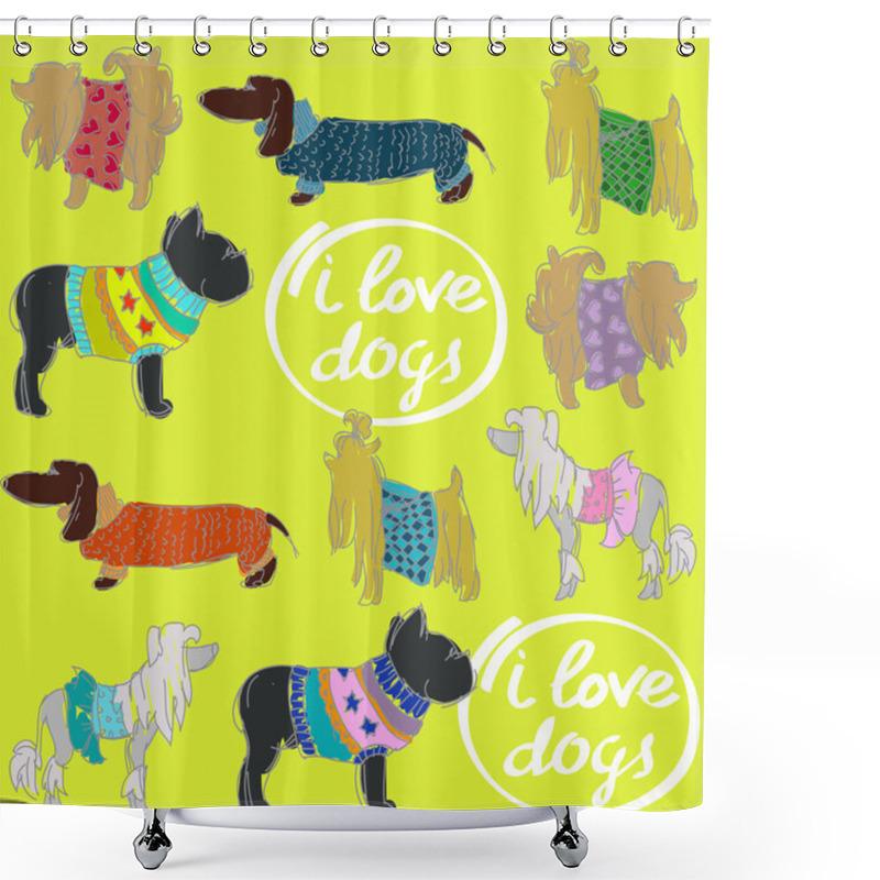 Personality  Dogs Set With Text Shower Curtains