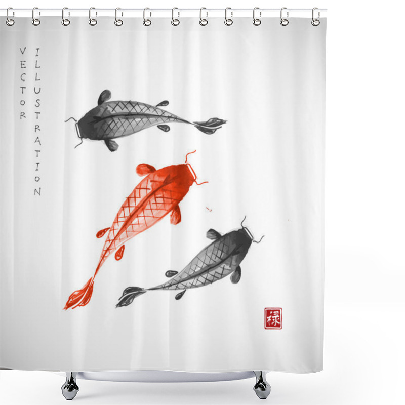 Personality  Black And Red Koi Carps Shower Curtains