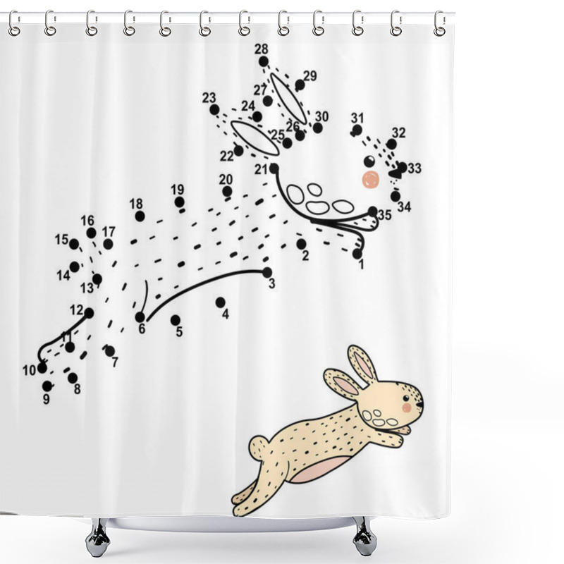 Personality  Dot To Dot Game With Cute Jumping Rabbit Shower Curtains