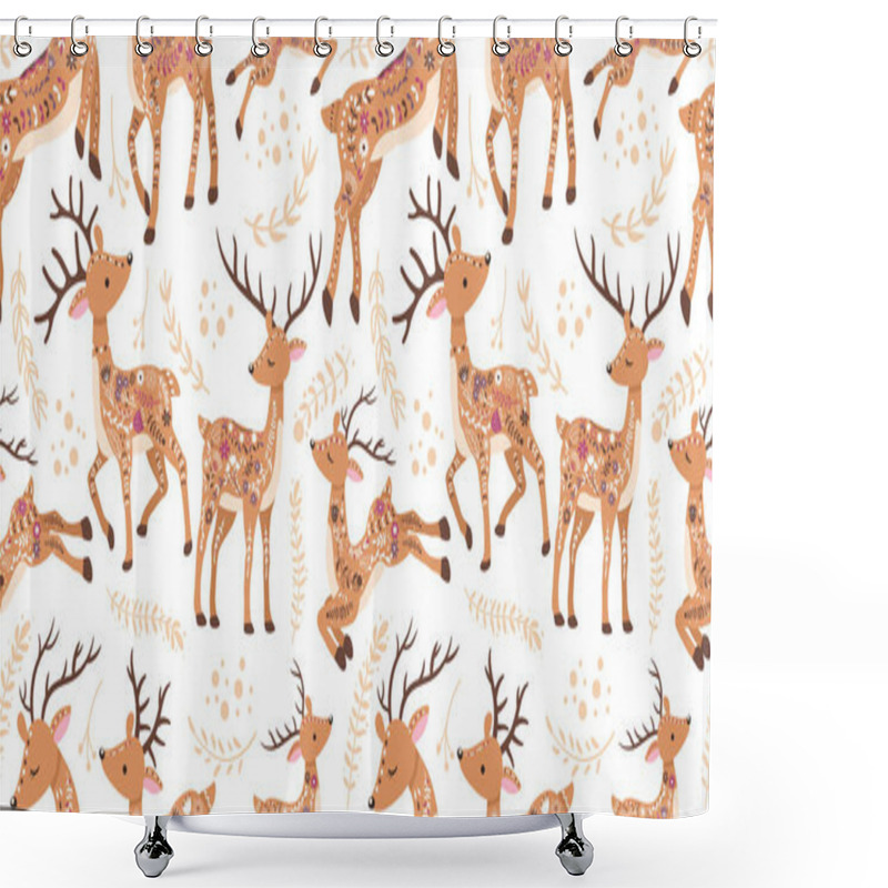 Personality  Beautiful Folk Reindeer Seamless Pattern Shower Curtains