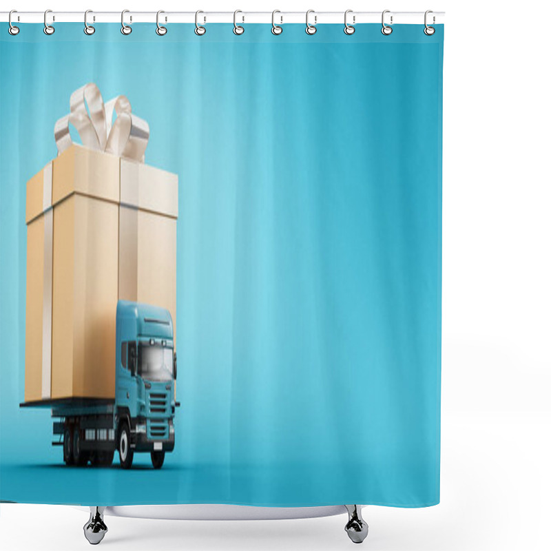 Personality  Present Concept - Tir Or Truck Carrying Gift Box. 3d Rendering Shower Curtains