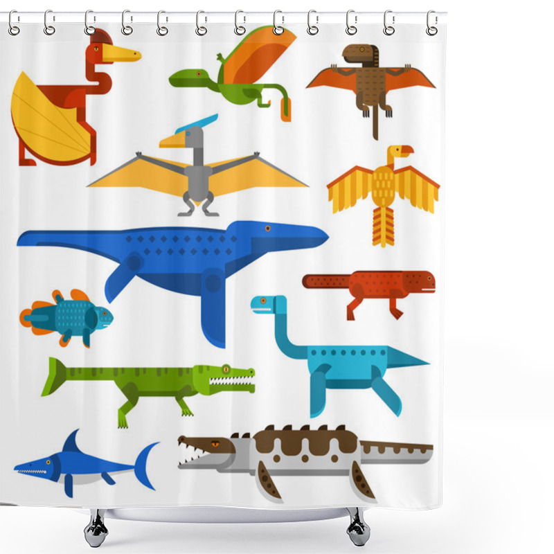 Personality  Sea And Flying Dinosaurs Jungle Forest Wildlife Animal Vector Illustration Shower Curtains