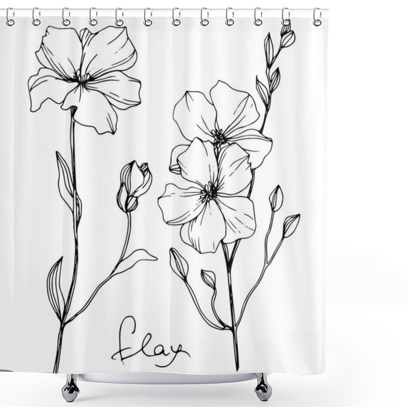 Personality  Vector Flax Floral Botanical Flower. Wild Spring Leaf Wildflower Isolated. Black And White Engraved Ink Art. Isolated Flax Illustration Element On White Background. Shower Curtains