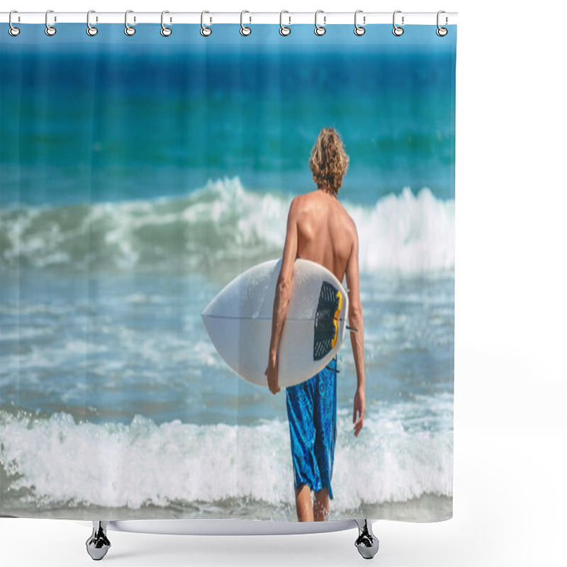 Personality  Man In Swimsuit Holding Surfboard Shower Curtains