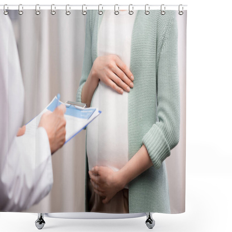 Personality  Doctor With Pregnant Woman During Consultation Shower Curtains