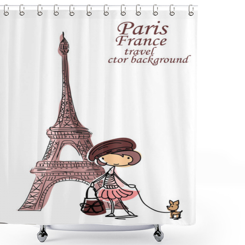 Personality  Fashion Cartoon Girl Travels The World, Vector Background Shower Curtains