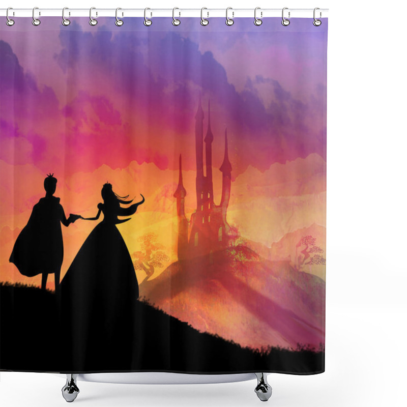 Personality  Magic Castle And Princess With Prince Shower Curtains