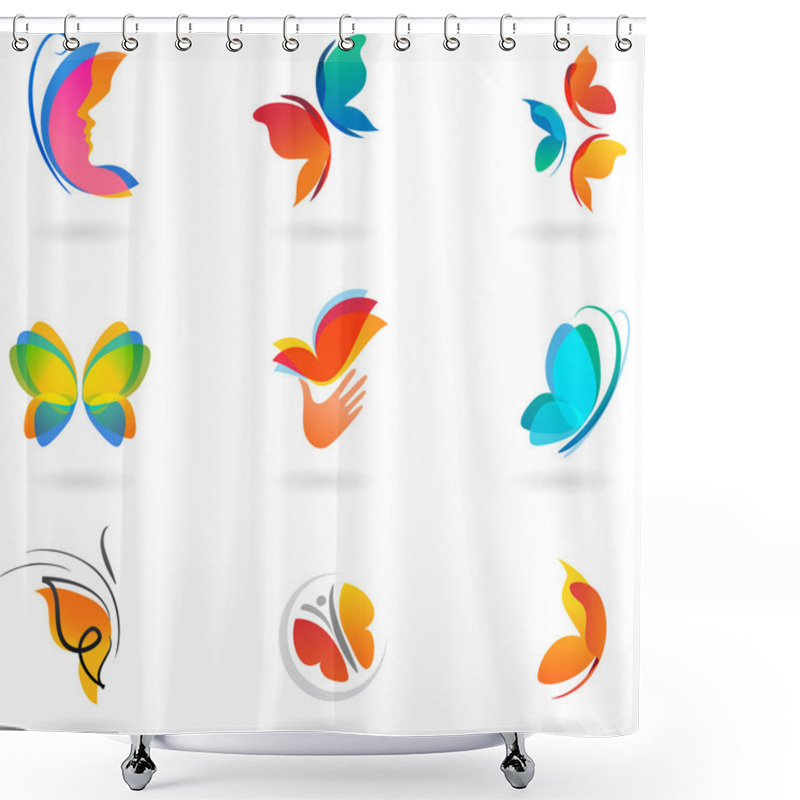 Personality  Set Of Butterfly Icons Shower Curtains