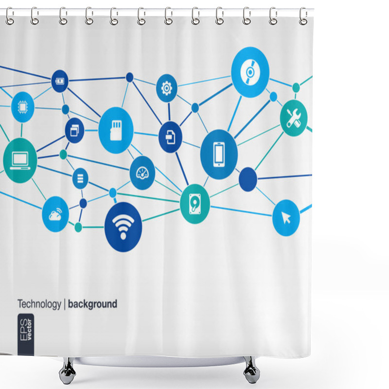 Personality  Abstract Technology Background With Lines, Circles And Flat Icons Shower Curtains