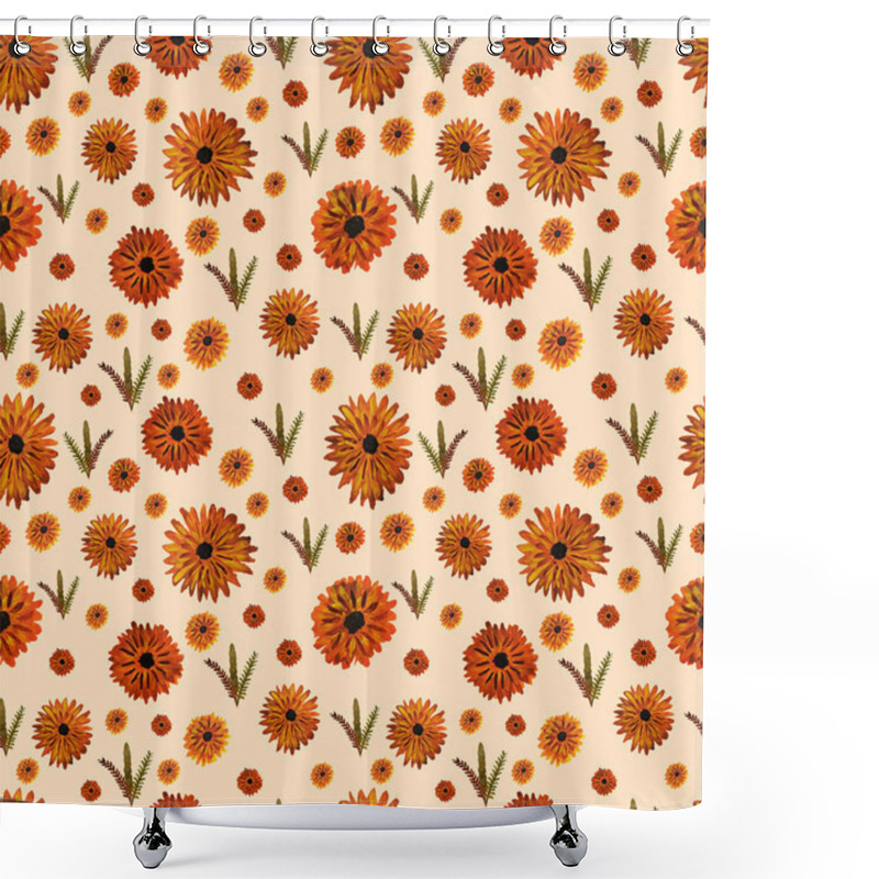 Personality  Seamless Pattern With Blooming Daisies Flowers On Beige Background  Shower Curtains