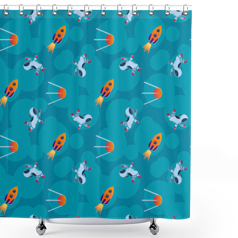 Personality  Seamless Space Pattern. Planets, Rockets And Stars, Astronauts. Cartoon Space. Kids Pattern. Perfect For Prints For Kids Room, Children Textile, Clothes, Children Stores, Wallpaper, Wrapping Paper Shower Curtains