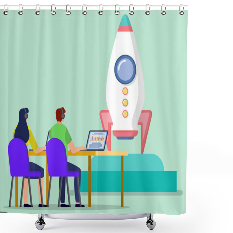 Personality  Spaceship Launch, Startup Or Business, Teamwork Shower Curtains