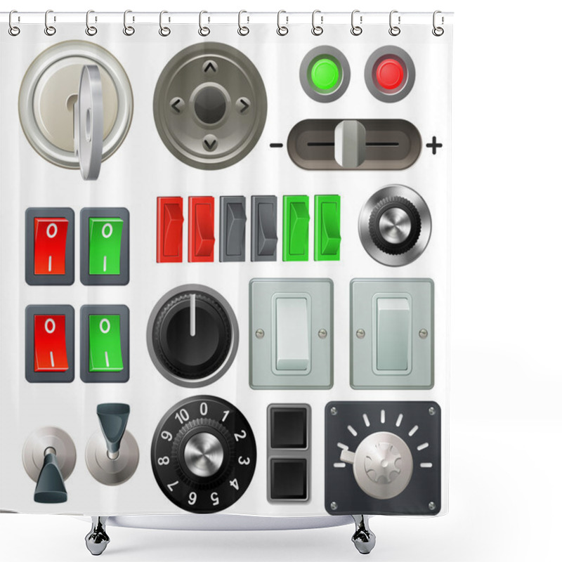 Personality  Knob Switch And Dial Design Elements Shower Curtains