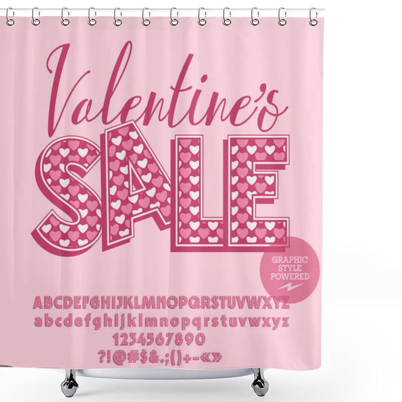 Personality  Vector Promo Poster Saint Valentine's Day Sale. Set Of Pink Retro Alphabet Letters, Numbers And Symbols With Heart Patten. File Contains Graphic Styles Shower Curtains