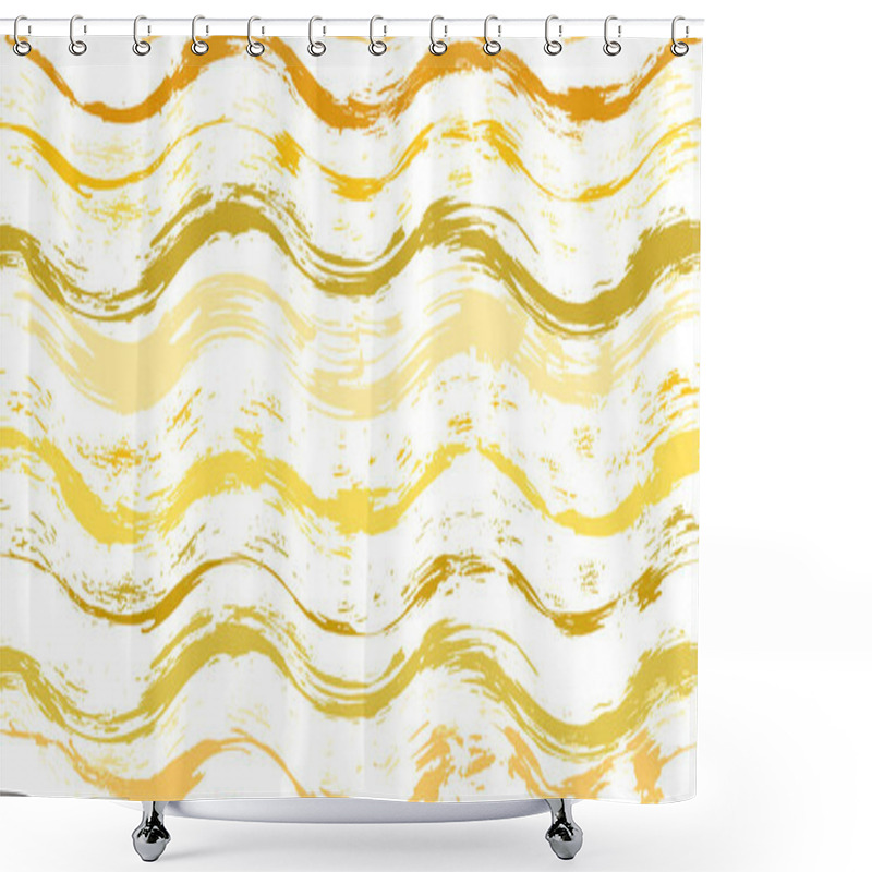 Personality  Watercolor Wavy Strips Isolated On White. Seamless Pattern Striped Tablecloth For Textile Print. Grungy Ink Doodles Simple Endless Texture. Perfect For Your Packaging Design, Website Or Else. Vector Shower Curtains