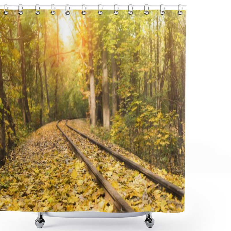 Personality  Railroad In Autumn Forest Shower Curtains