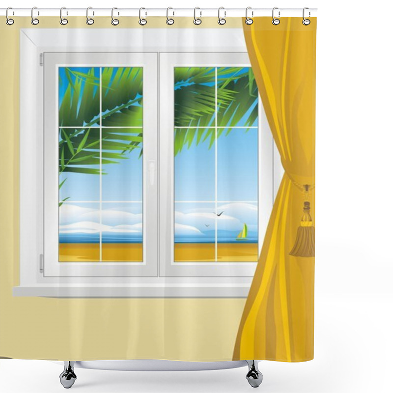 Personality  Kind Of Sea Landscape From Window Shower Curtains