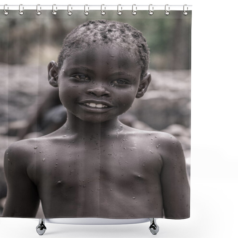 Personality  Portrait Of A Young Kid Of The Himba Tribe, Namibia Shower Curtains