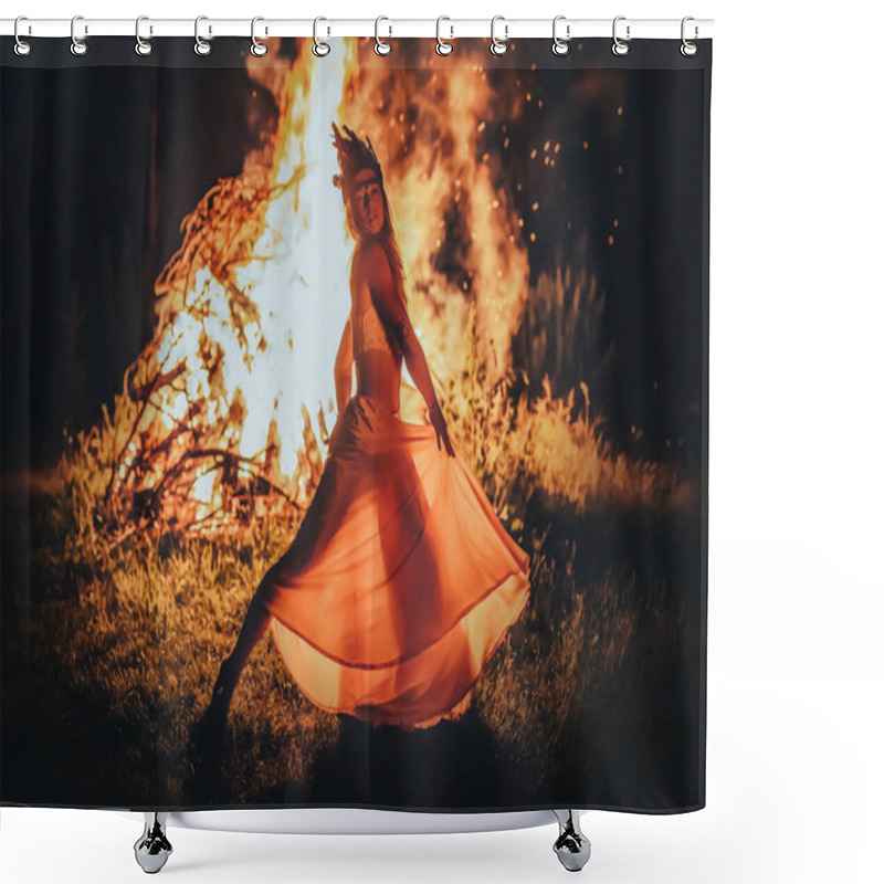 Personality  Beautiful Shamanic Woman Dancing By The Fire. Shower Curtains