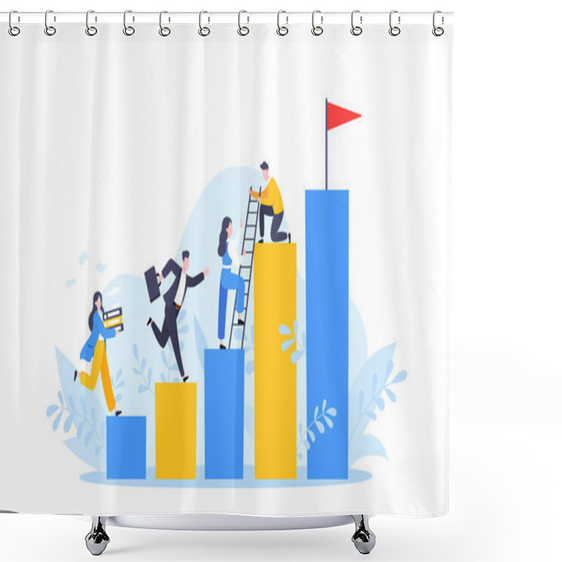 Personality  Business Mentor Helps To Improve Career And Holding Stairs Steps Vector Illustration. Shower Curtains