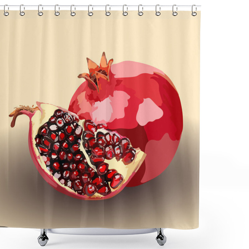 Personality  Pomegranate Whole And Slice On The Surface Shower Curtains