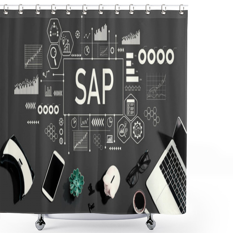 Personality  SAP - Business Process Automation Software Theme With Electronic Gadgets And Office Supplies - Flat Lay Shower Curtains