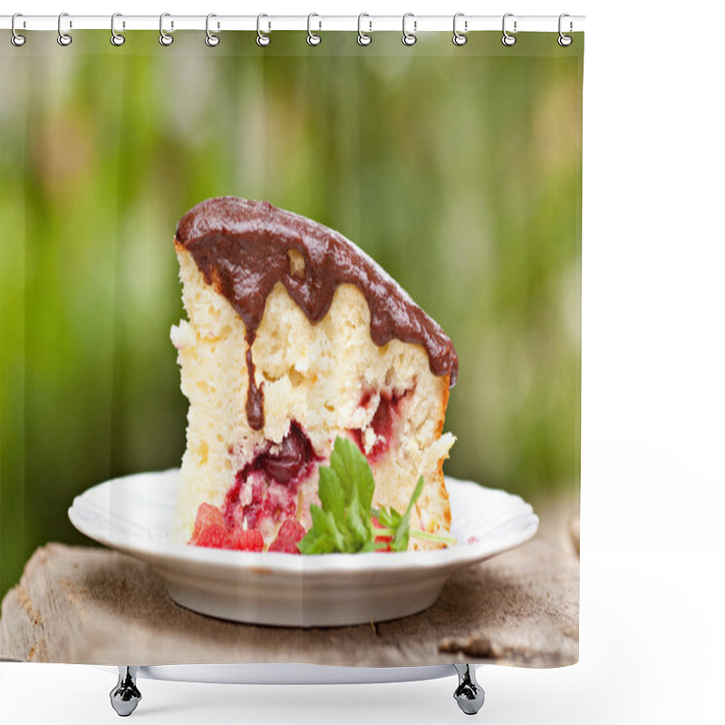 Personality  Cherry Cake With Chocolate Glaze Shower Curtains