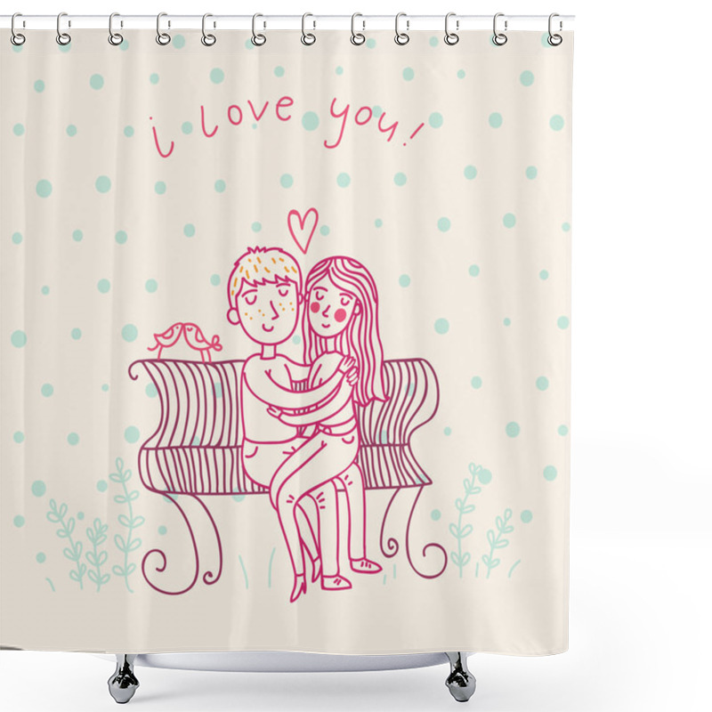 Personality  Young Couple In Love - Cute Cartoon Illustration Shower Curtains