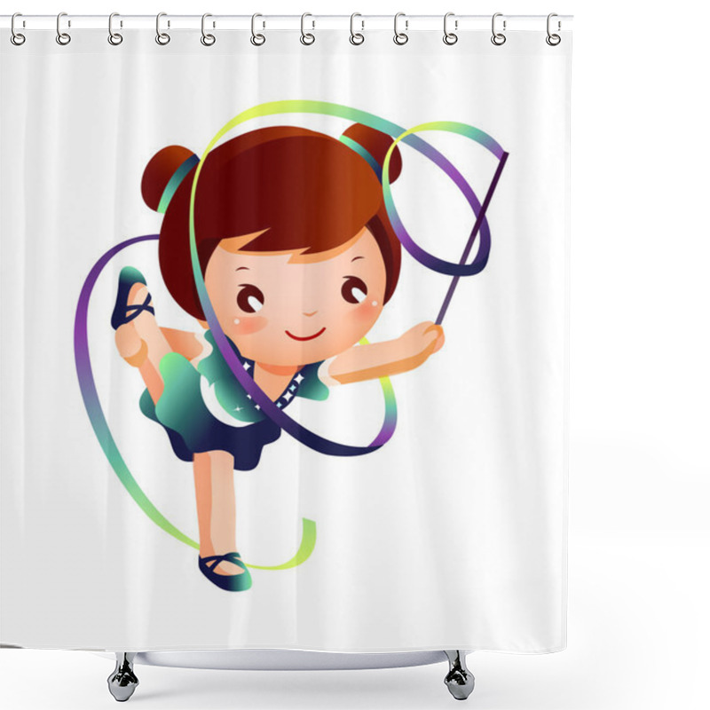 Personality  Girl Practicing Rhythmic Gymnast Performing With Ribbon Shower Curtains