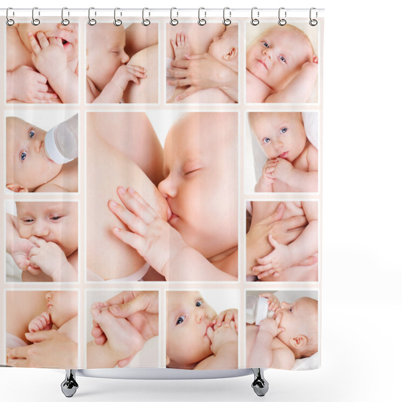 Personality  Collage Of Photos Of Babies Shower Curtains