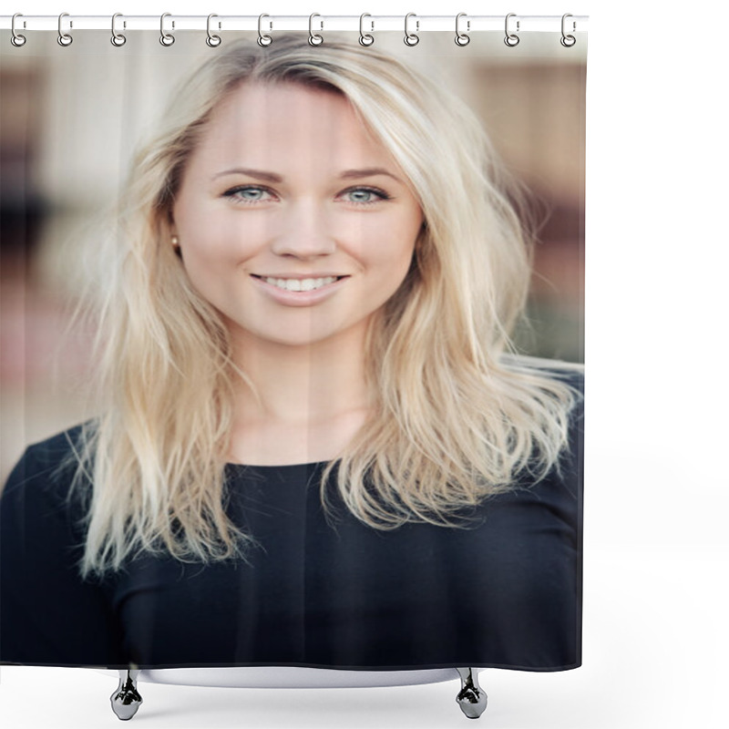 Personality  Beautiful Blonde Girl Portrait On The Street Shower Curtains