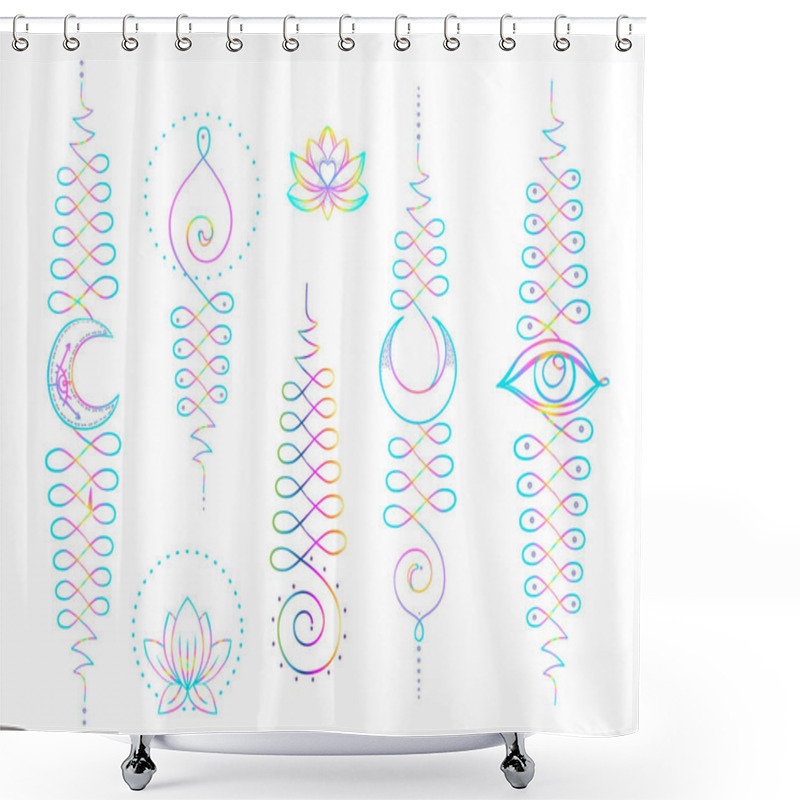 Personality  Lotus And Sacred Geometry. Unamole Hindu Symbol Of Wisdom And Path To Perfection. Set Of Tattoo Flesh, Yoga Logo, Buddhism Design. Boho Print, Poster, T-shirt Textile. Isolated Vector Illustration Set Shower Curtains