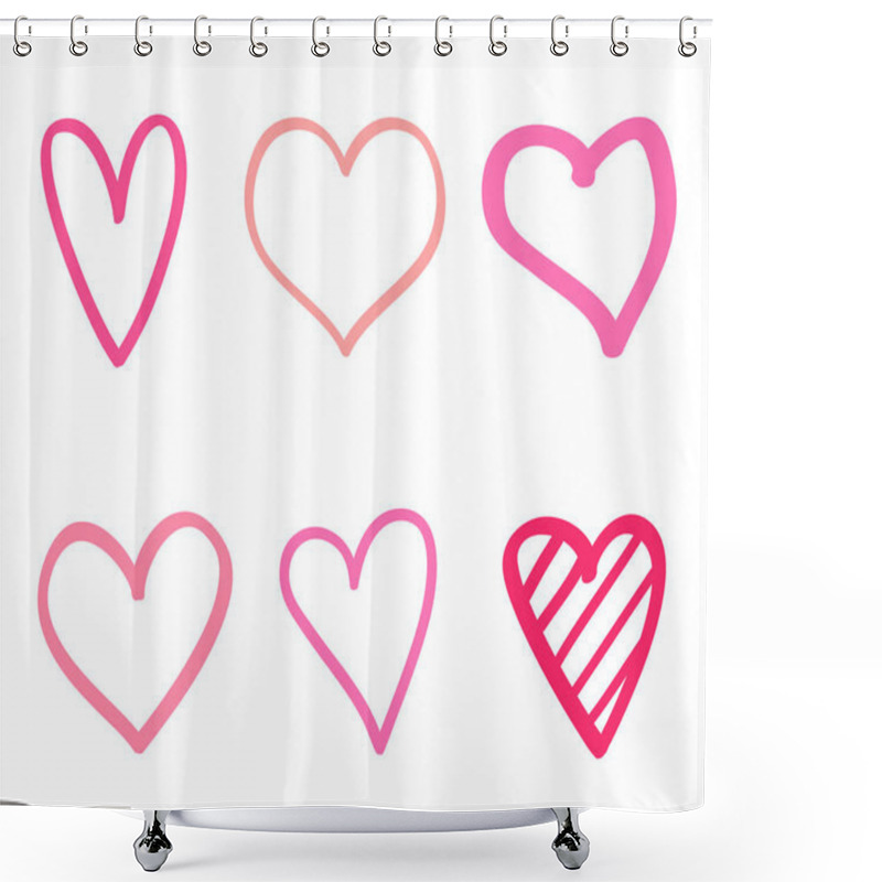 Personality  Multicolored Trendy Hearts On Isolated White Background. Hand Drawn Set Of Love Signs. Unique Abstract Signs For Design. Line Art Creation. Colored Illustration. Elements For Poster Or Flyer Shower Curtains