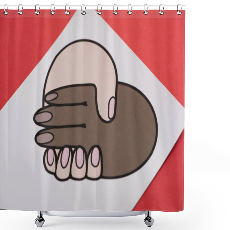 Personality  Picture With Multiethnic Handshake On Red Background Shower Curtains