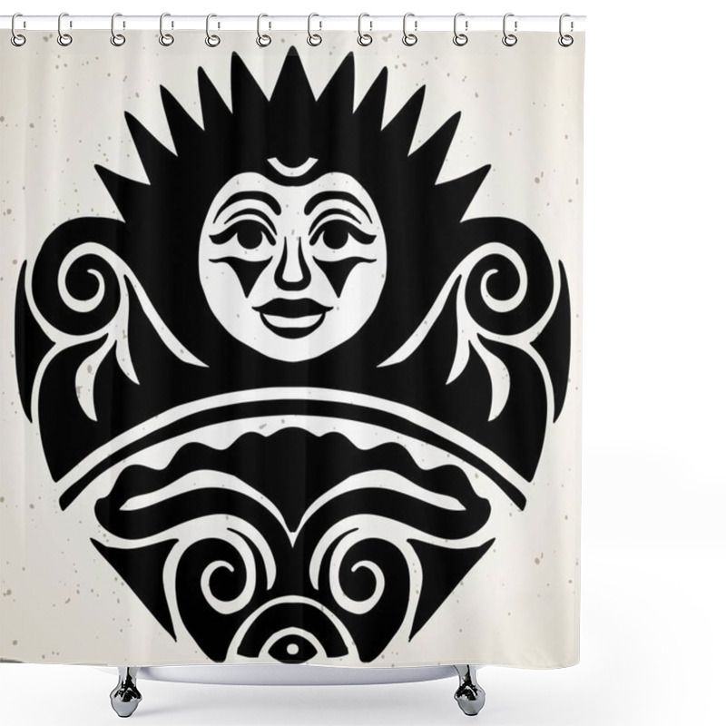 Personality  Tribal Tattoo With The Sun. Authentic Artwork With A Symbol Of The Totem. Vector Graphics Clipart Tattoos Like Maui Shower Curtains