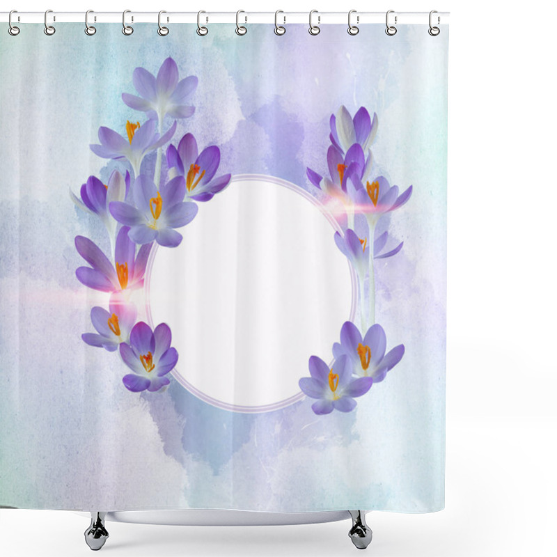 Personality  Beautiful Violet Crocus Decorated On A Free Field Can Be Used As Background Or As An Invitation Card Free Space For Your Text Shower Curtains