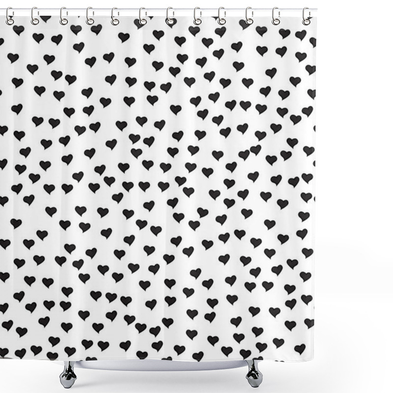 Personality  Romantic Seamless Pattern With Tiny Black Hearts. Abstract Repeating. Cute Backdrop. White Background. Template For Valentine's, Mother's Day, Wedding, Scrapbook, Surface Textures.Vector Illustration. Shower Curtains