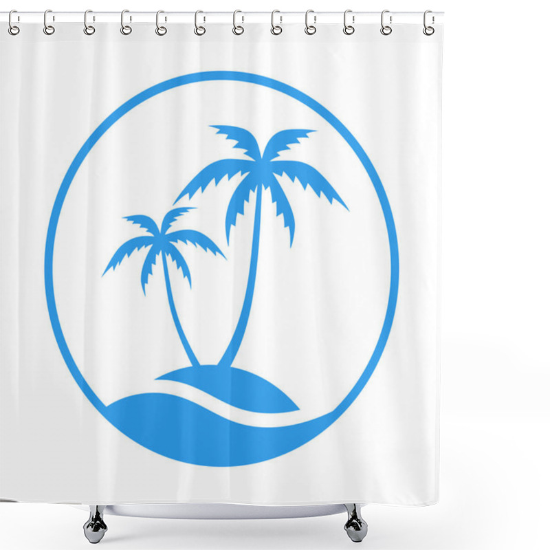 Personality  Resort Logo With Sea And Coconut Palms View. Icon Tropical Island. Vector Illustration.  Shower Curtains