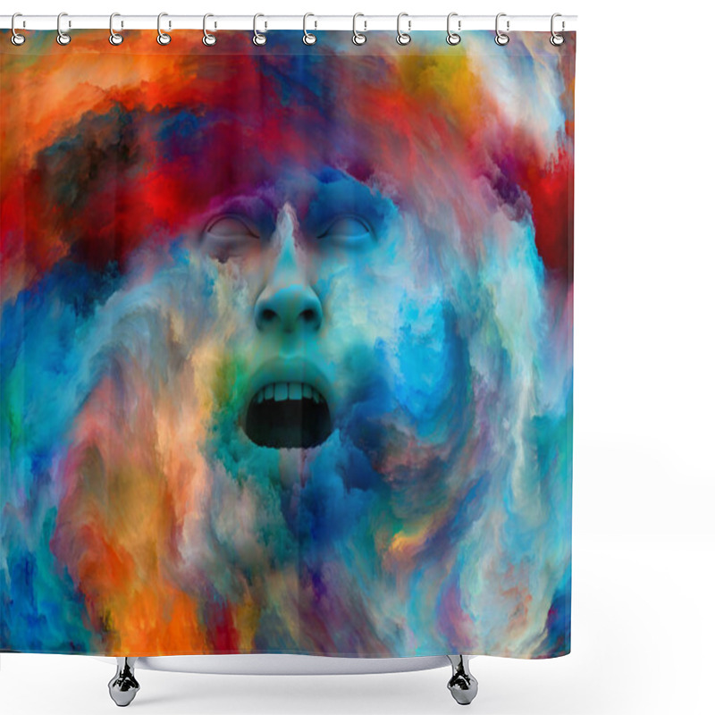 Personality  Mind Fog Series. Backdrop Of 3D Rendering Of Human Face Morphed With Fractal Paint On The Subject Of Inner World, Dreams, Emotions, Imagination And Creative Mind Shower Curtains