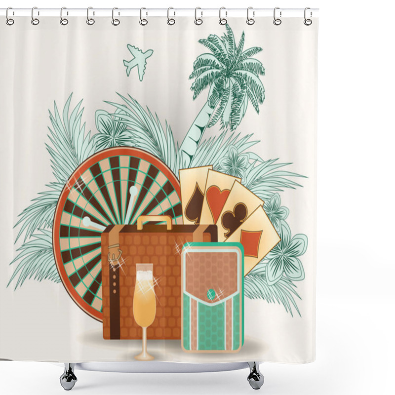 Personality  Summer Travel Casino Postcard, Vector Illustration Shower Curtains